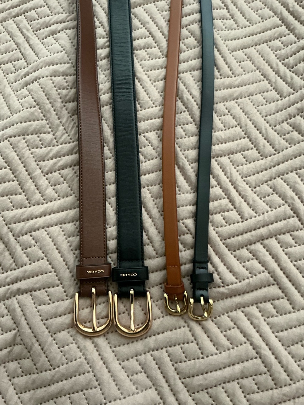 Set of Four Leather Belts in Brown and Black with Gold Buckles Coach and JCrew